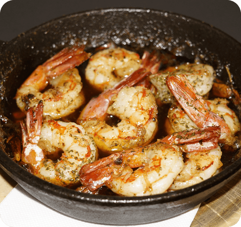 Garlic Prawns — Gambas al Ajillo sizzling Spanish tapa at Tapería La Mina Benidorm